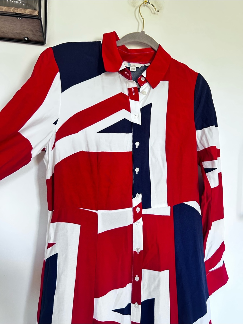 Boden Union Jack Button Front Collared Long Sleeve Midi Dress Size 8 - Picture 3 of 6